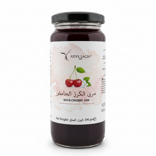 Atiye Laçin sour cherry jam 65% fruit 290g glass jar - Orontes Grocery 