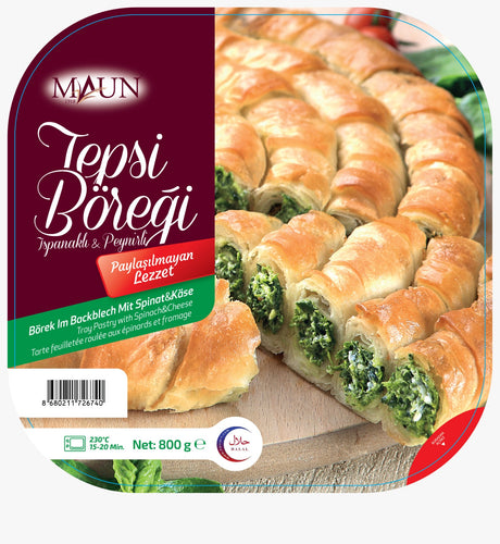 Maun Twisted Pastry Sheet Borek Filled with Spinach & Cheese (Tepsı Böreği) 800g - Orontes Grocery 