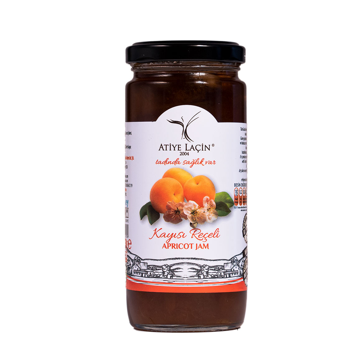 Atiye Laçin apricot jam 65% fruit 290g glass jar - Orontes Grocery