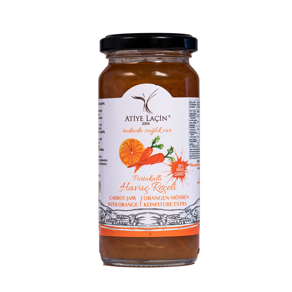 Atiye Laçin Orange Jam 65% Fruit 290g Glass Jar - Orontes Grocery
