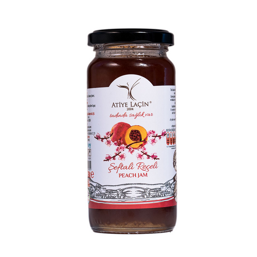 Atiye Laçin Peach Jam 65% Fruit 290g Glass Jar - Orontes Grocery 