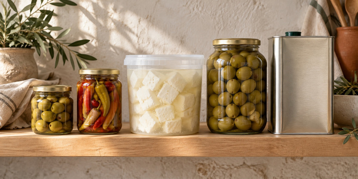 Jars, a tub and a tin arranged from small to large
