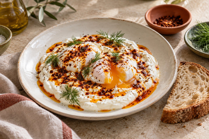 Çılbır: poached eggs on garlic yogurt