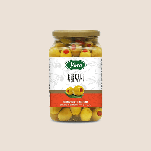 Yöre Green Olives Stuffed with Pepper - Biberli Yeşil Zeytin - Orontes Grocery 